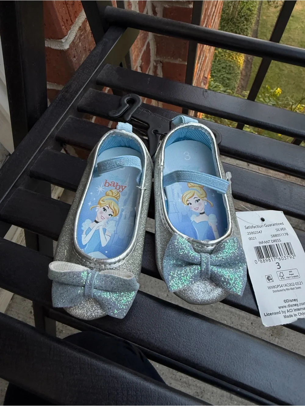 Disney Toddler Silver Glitter Bow Ballet Flats